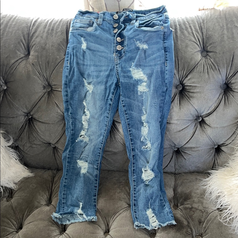 Hot Kiss Blue Distressed Skinny Jeans